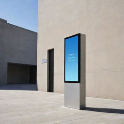 A simplistic and modern digital artwork outside of a bustling museum entrance, during daylight.