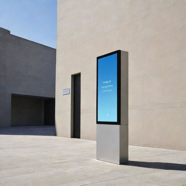 A simplistic and modern digital artwork outside of a bustling museum entrance, during daylight.