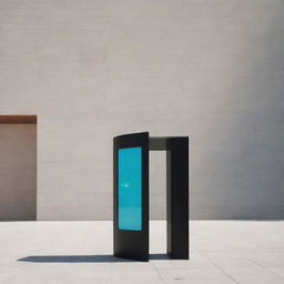 A simplistic and modern digital artwork outside of a bustling museum entrance, during daylight.