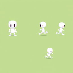 A pixel art sprite of a small white humanoid character, designed in a vibrant and playful style