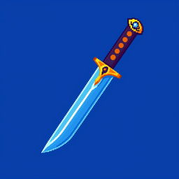 A vibrant pixel art representation of a knife sprite weapon, featuring a sleek blade, intricate hilt design, and vivid colors