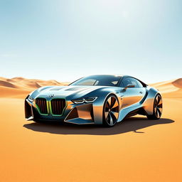 A futuristic ecological BMW car designed with bionic elements, featuring a sleek low-rider profile