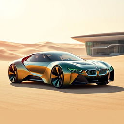 A futuristic ecological BMW car designed with bionic elements, featuring a sleek low-rider profile