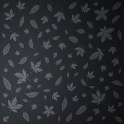 A dark gray colored page filled with intricate designs of various tree leaves throughout the surface