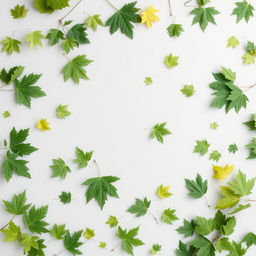 A unique light gray page background filled with lush green tree leaves scattered throughout