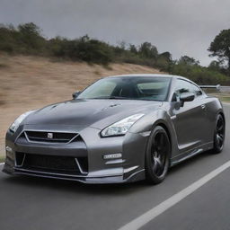 The already impressive Nissan GTR R35, now sporting a new high-performance exhaust system that suggests a powerful and throaty roar.