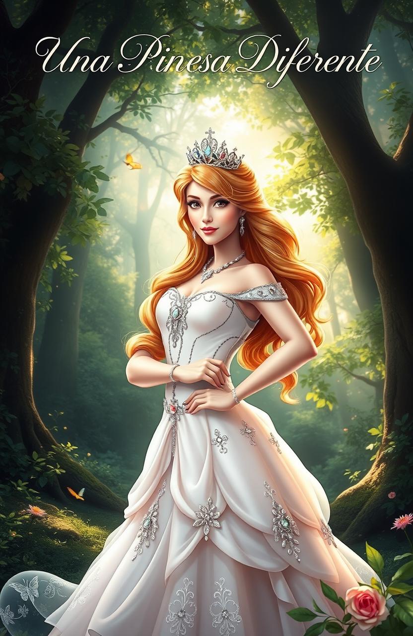 A beautiful princess wearing a sparkling crown, standing confidently with a graceful pose