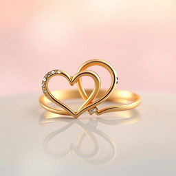 Intertwined gold rings shaped like hearts, displaying elegant curves and a shiny finish