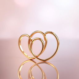 Intertwined gold rings shaped like hearts, displaying elegant curves and a shiny finish