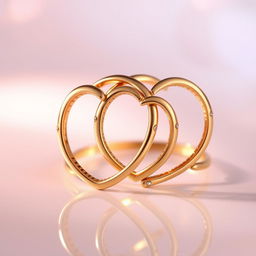 Intertwined gold rings shaped like hearts, displaying elegant curves and a shiny finish