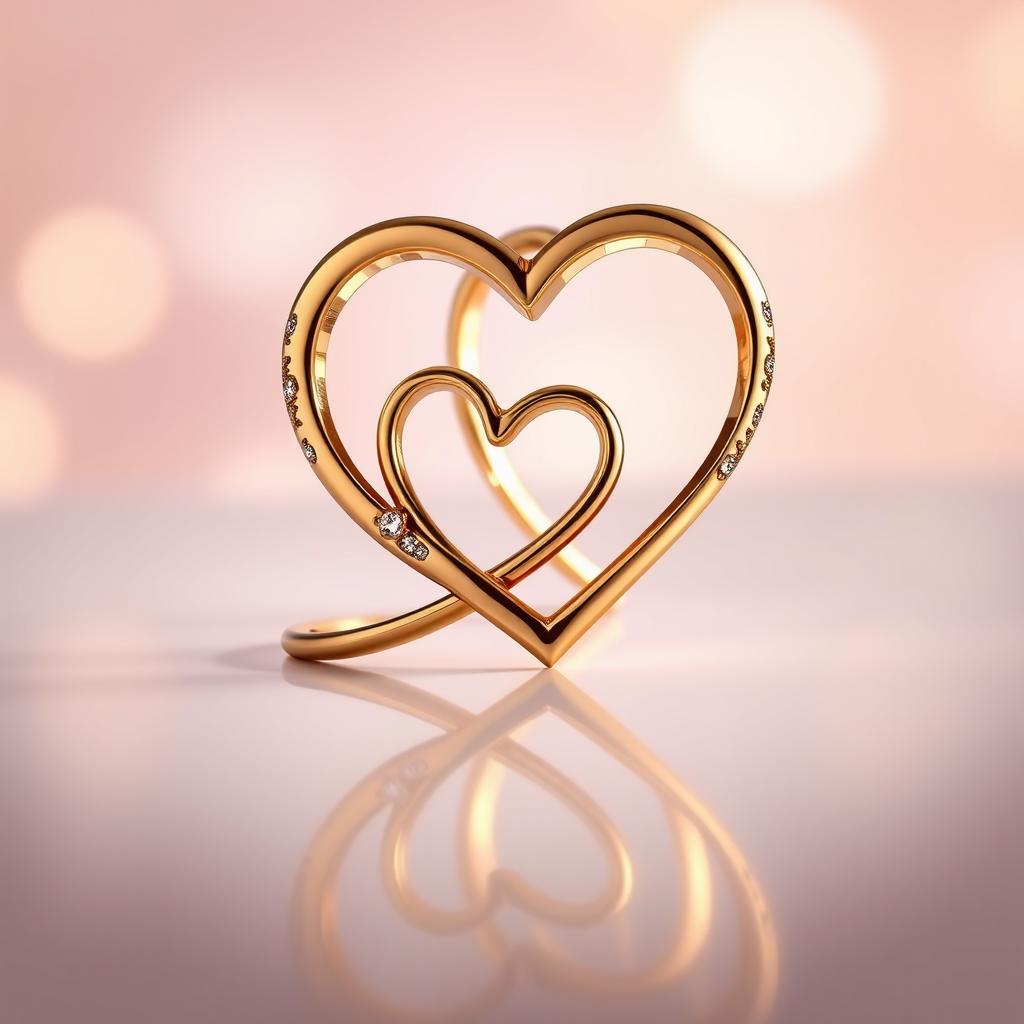 Intertwined gold rings shaped like hearts, displaying elegant curves and a shiny finish