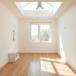 An empty and unfurnished room designed for young people, showcasing a minimalist aesthetic