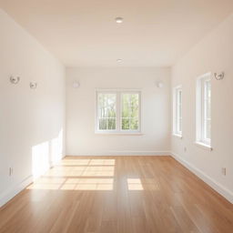 An empty and unfurnished room designed for young people, showcasing a minimalist aesthetic