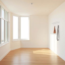 An empty and unfurnished room designed for young people, showcasing a minimalist aesthetic