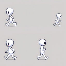 A single image showcasing a sprite sheet of a small white humanoid character in four distinct poses