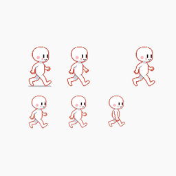 A single image showcasing a sprite sheet of a small white humanoid character in four distinct poses