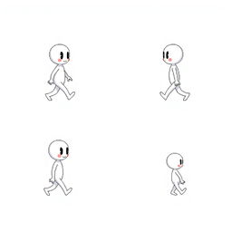 A single image showcasing a sprite sheet of a small white humanoid character in four distinct poses