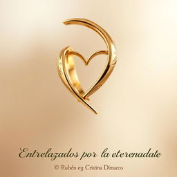 Two intertwined gold rings in the shape of a heart, beautifully crafted to signify an everlasting bond