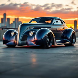 A stunning supercar that blends the classic design of a 1939 Chevrolet Coupe with modern widebody elements and oversized tires