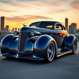 A stunning supercar that blends the classic design of a 1939 Chevrolet Coupe with modern widebody elements and oversized tires