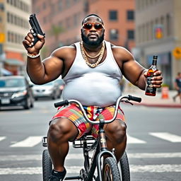 A large, muscular black man wearing a white wife beater and a shiny gold chain around his neck