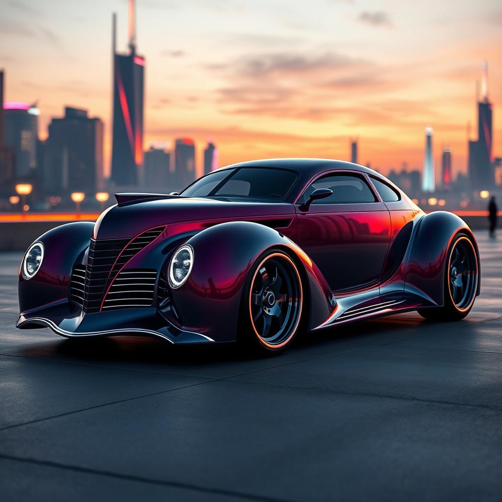 An imaginative supercar design that fuses the classic 1939 Chevrolet Coupe with the futuristic 2025 Mercedes-Benz Vision Duet Concept