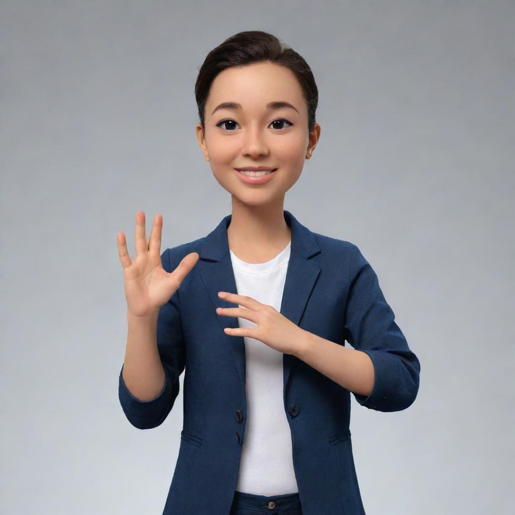 Create an animated avatar of a sign language translator. Make the avatar lively and expressive while it performs various sign language gestures.