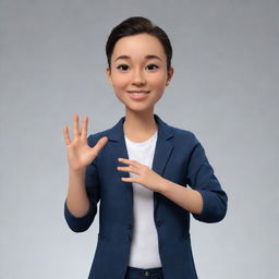 Create an animated avatar of a sign language translator. Make the avatar lively and expressive while it performs various sign language gestures.