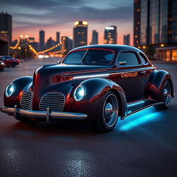 A stunning supercar design that perfectly fuses the classic 1939 Chevrolet Coupe with the innovative 2025 Cadillac Lumistiq