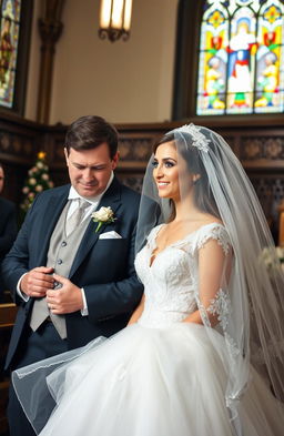 A tense scene depicting a male and female couple at their wedding ceremony