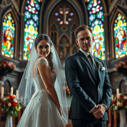 A tense wedding scene featuring a 25-year-old female bride and 25-year-old male groom