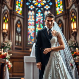 A tense wedding scene featuring a 25-year-old female bride and 25-year-old male groom