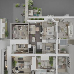 A 3000 square foot layout, featuring four inviting living rooms each with an adjoining upscale bathroom, one serene study room, and a spacious modern kitchen.