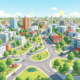 An animated cover design for a long-term urban development plan document, featuring a detailed and modern cityscape