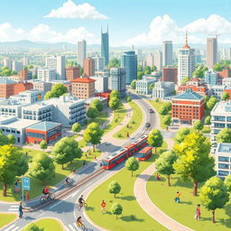 An animated cover design for a long-term urban development plan document, featuring a detailed and modern cityscape