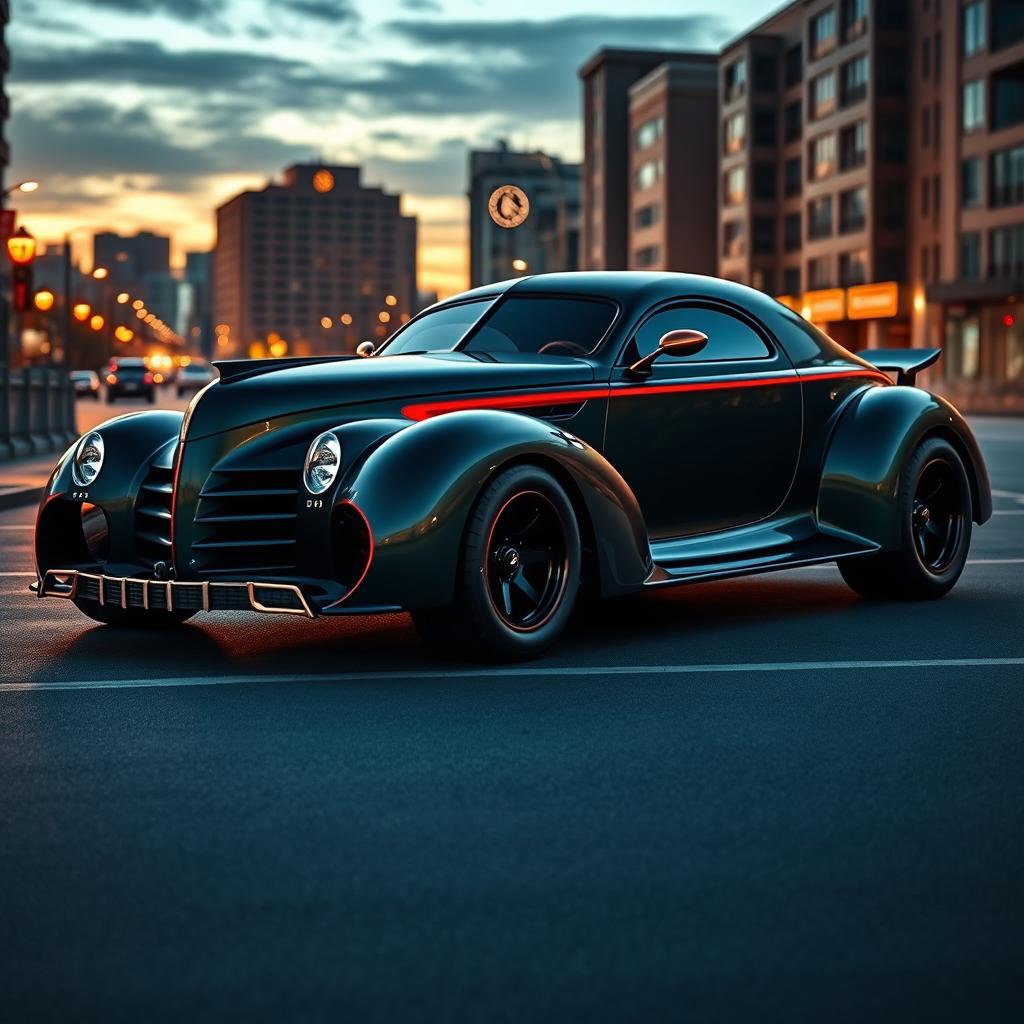 An extraordinary supercar design that creatively fuses the classic 1939 Chevrolet Coupe with the bold features of the 2025 Mercedes SUV concept car