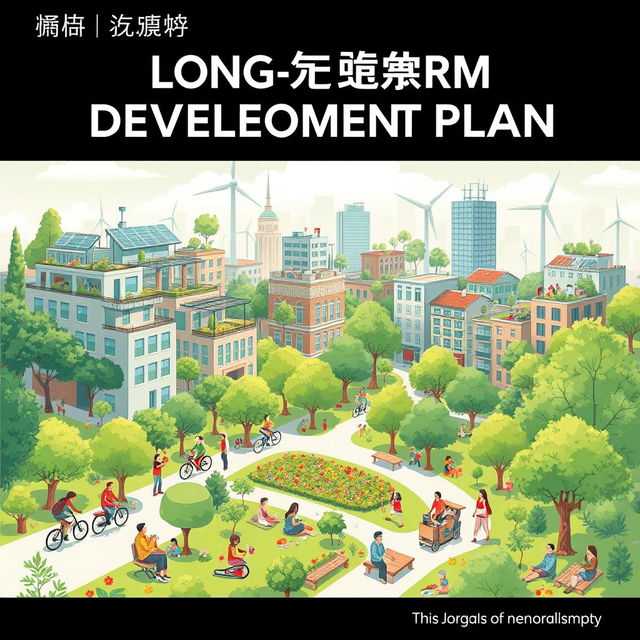 An animated cover design for a long-term development plan document focusing on sustainable development