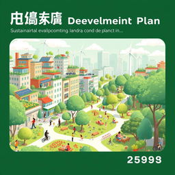 An animated cover design for a long-term development plan document focusing on sustainable development