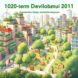 An animated cover design for a long-term development plan document focusing on sustainable development