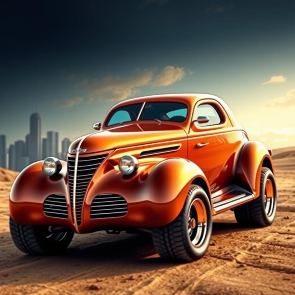 An eye-catching supercar design that merges the iconic 1939 Chevrolet Coupe with a futuristic SUV concept