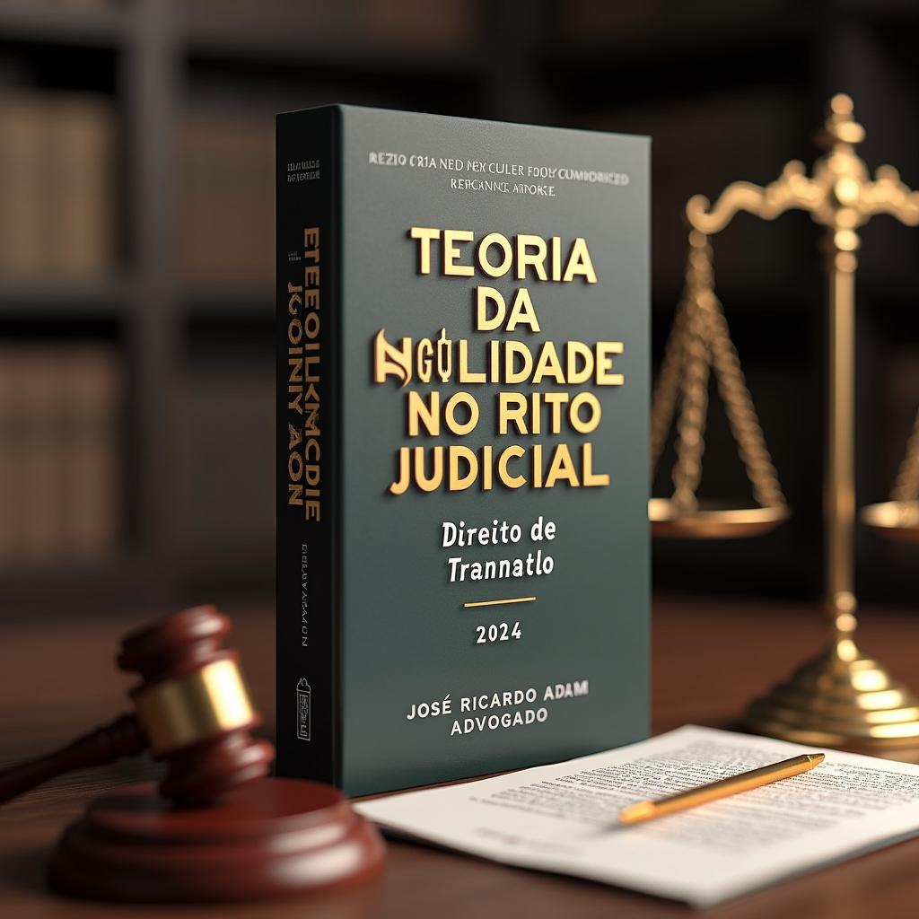 A stunning 3D representation of a bestselling law book titled "Teoria da Nulidade no Rito Judicial", with the subtitle "Direito de Trânsito" and the publication year "2024"