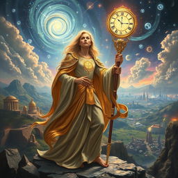 A fantastical scene depicting a Time Guardian, an ethereal being tasked with overseeing the flow of time