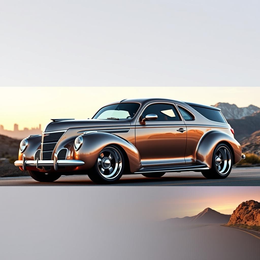 A stunning supercar design that seamlessly merges the vintage charm of a 1939 Chevrolet Coupe with the modern luxury of a GMC Denali SUV