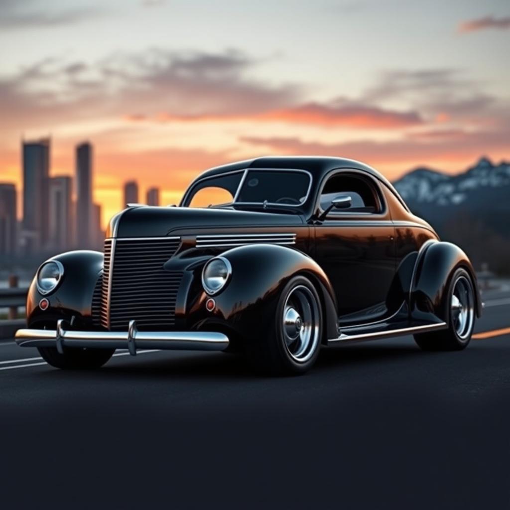 A stunning supercar design that seamlessly merges the vintage charm of a 1939 Chevrolet Coupe with the modern luxury of a GMC Denali SUV