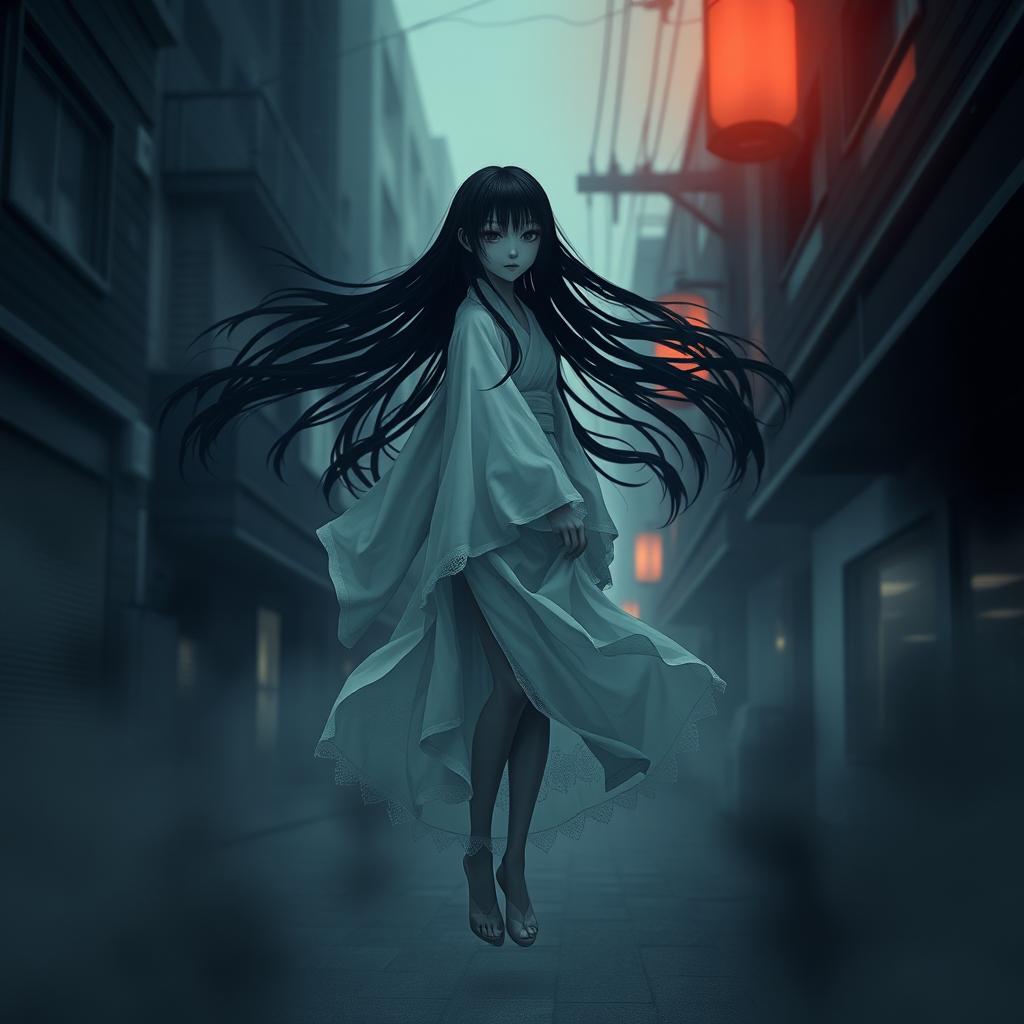 A haunting and captivating image inspired by the Japanese legend of Teke Teke