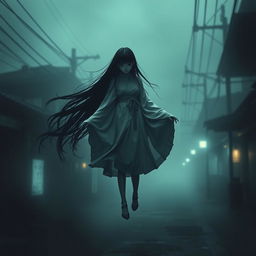 A haunting and captivating image inspired by the Japanese legend of Teke Teke