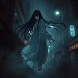 A haunting and captivating image inspired by the Japanese legend of Teke Teke