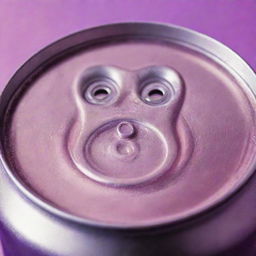 Close-up of the top of a soda can, reflecting a surreal mix of soft purple and vibrant pink lighting.