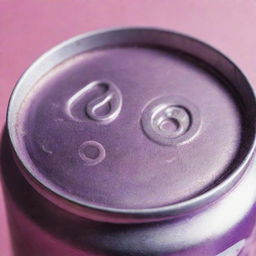 Close-up of the top of a soda can, reflecting a surreal mix of soft purple and vibrant pink lighting.