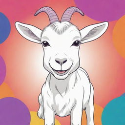 An aesthetic, child-friendly, line art illustration of a playful goat, with vibrant, cartoon-style background colors. The goat is left uncolored, and ready for coloring.